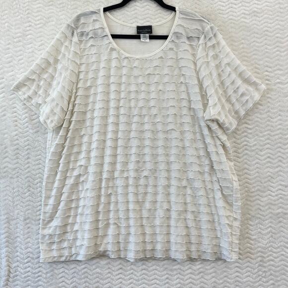 Brittany Black Cream Silver Ruffle Tiered Semi Sheer Career Shirt Top Womens 1X - Picture 1 of 9